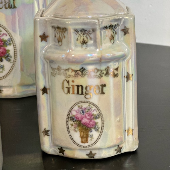 Antique 1920s Lusterware Spice Canisters by White Block Germany - Picture 7 of 12